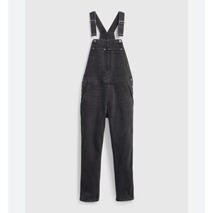 Gap Denim Slouchy Y2K Engineer Black Washed Cotton Denim Overalls Relaxed Bib M